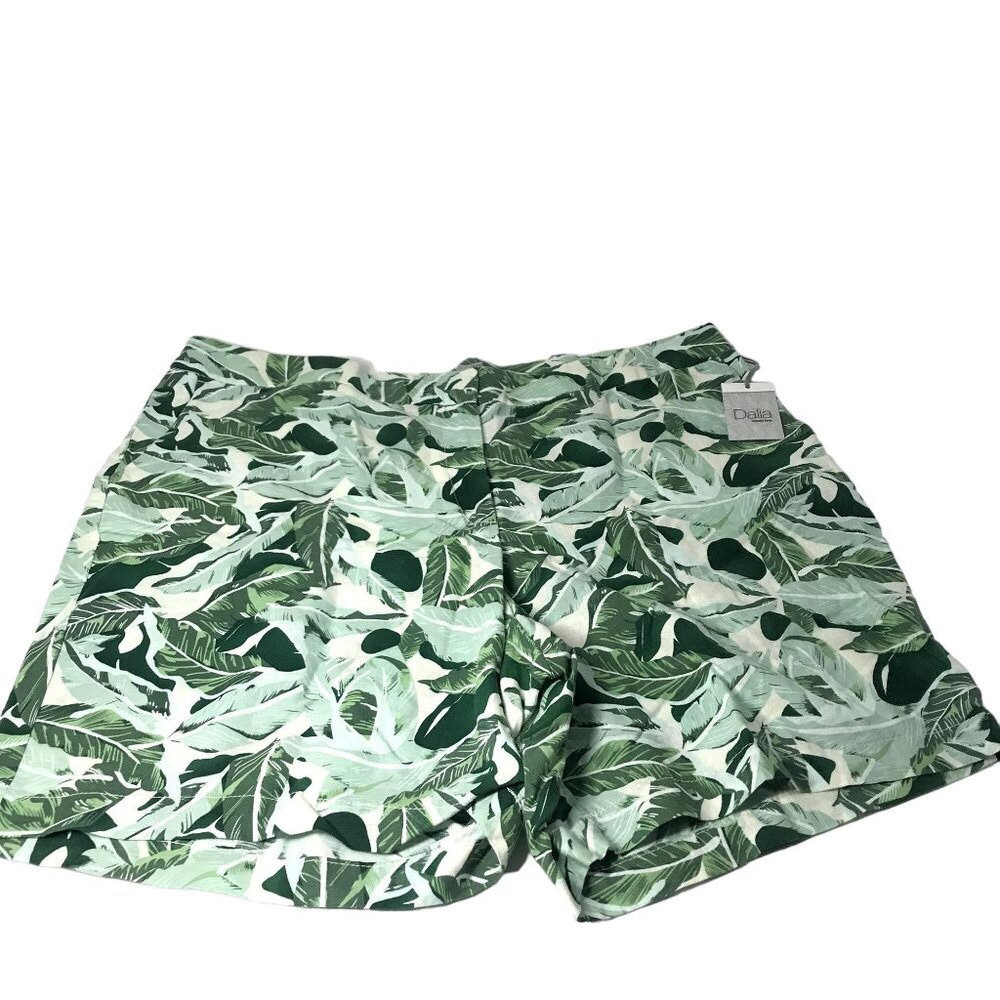 Womens Dahlia Tropical Summer Palm Leaf Leaves Green Linen Shorts Size 16W